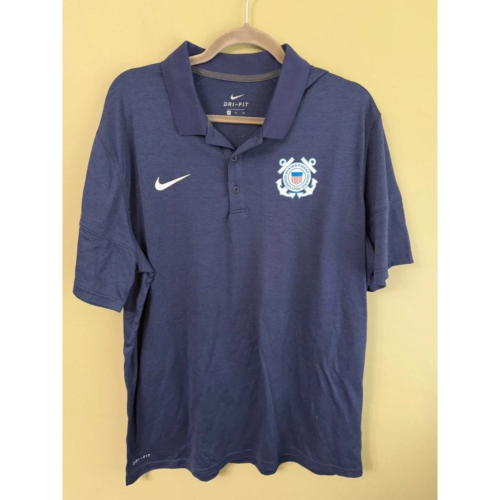 Nike Dri-FIT Mens XL US Coast Guard USCG Polo Shirt Navy Blue Short Sleeve Logo